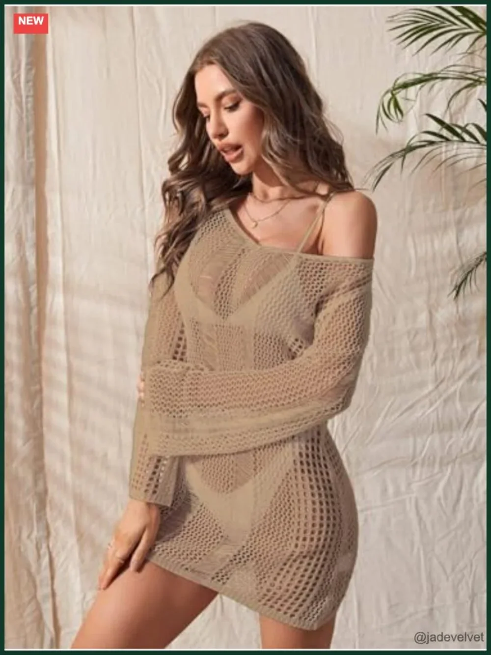 Women's Crochet Cover Up Long Sleeve Hollow Out Beach Swimwear